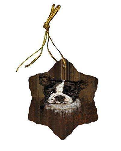 Rustic Boston Terrier Puppy Star Porcelain Ornament Spor48202