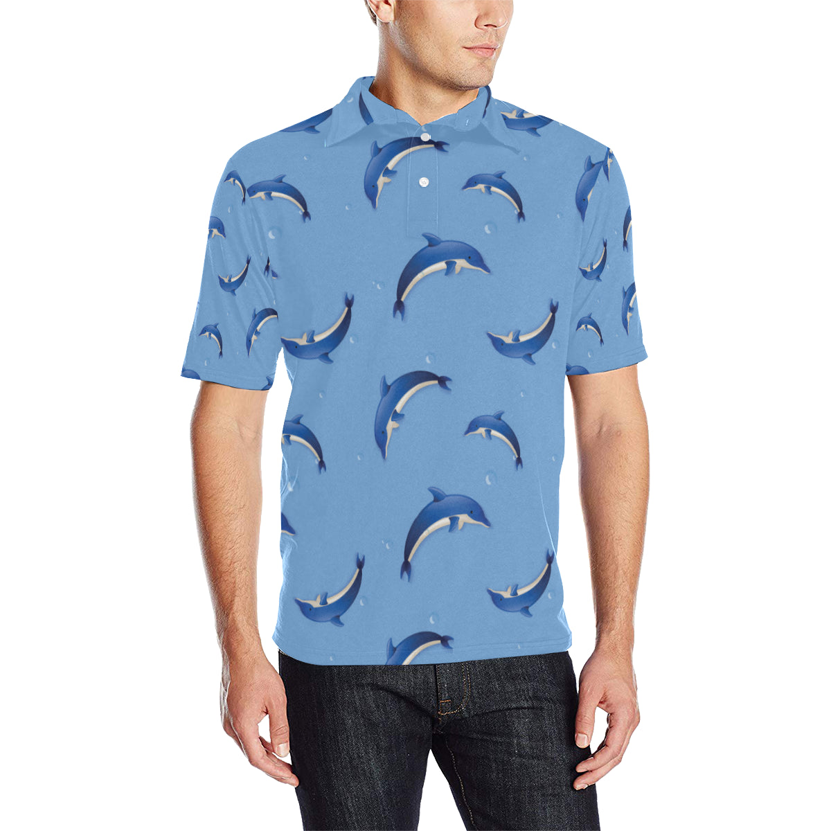 Dolphin Blue Print Men Polo Shirt