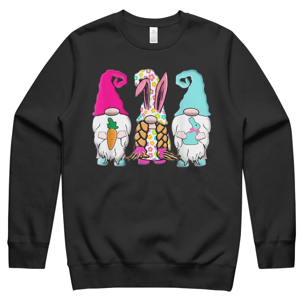 3 Easter Gnomes Pastel Spring Bunny Ears Rabbit Crewneck Sweatshirt