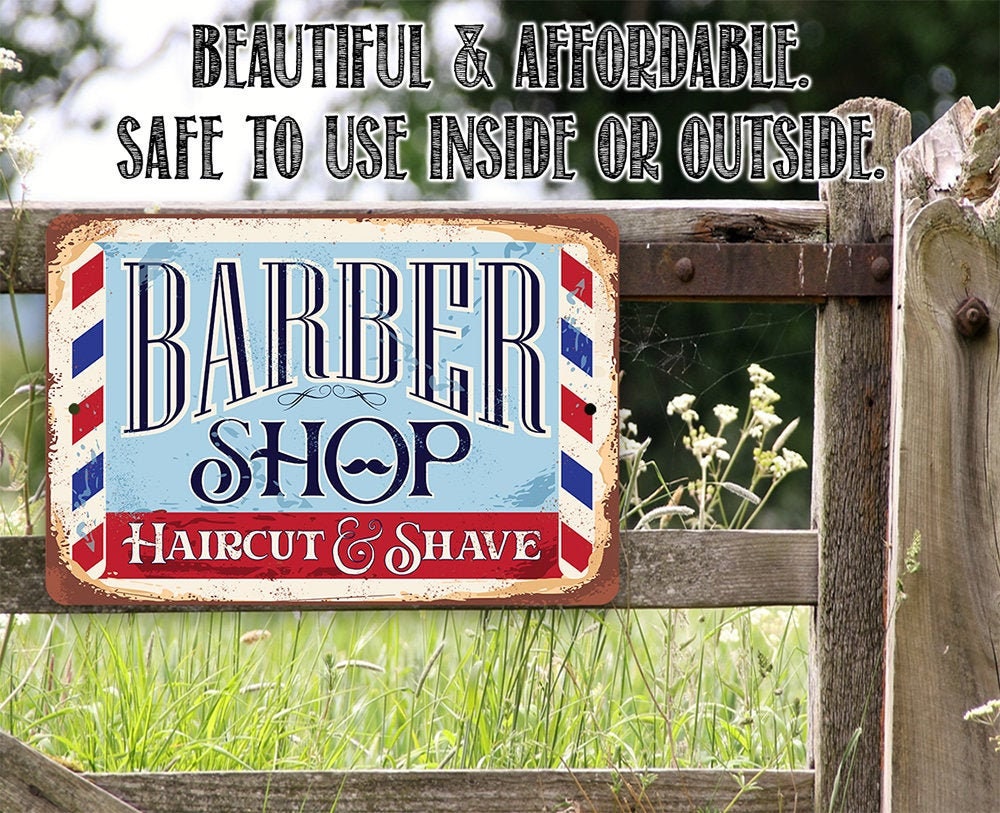 Barbershop Haircut and Shave – 8″ x 12″ or 12″ x 18″ Use Indoor/Outdoor – Aluminum Tin Awesome Metal Poster