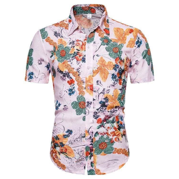 Orange Hawaii Floral Shirt Series Short Sleeved Lapel Shirts Ha106939