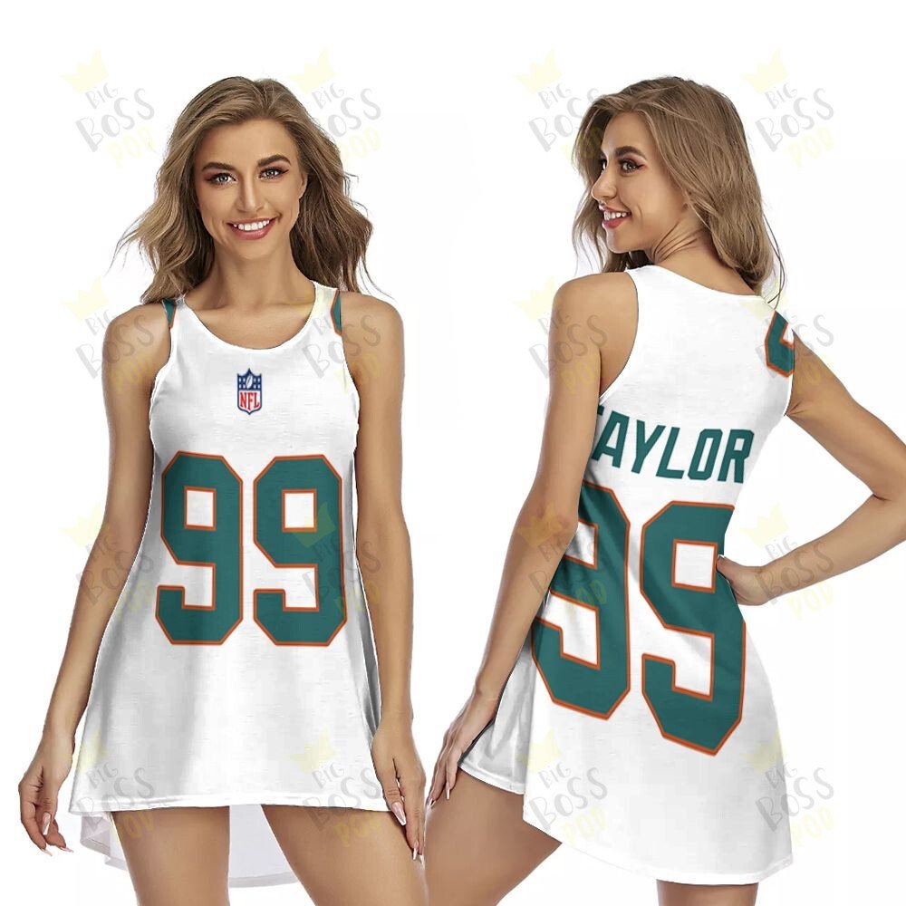 Miami Dolphins Jason Taylor #99 Great Player White 2019 Alternate Game 3D Designed Allover Gift For Dolphins Fans Sleeveless Dress