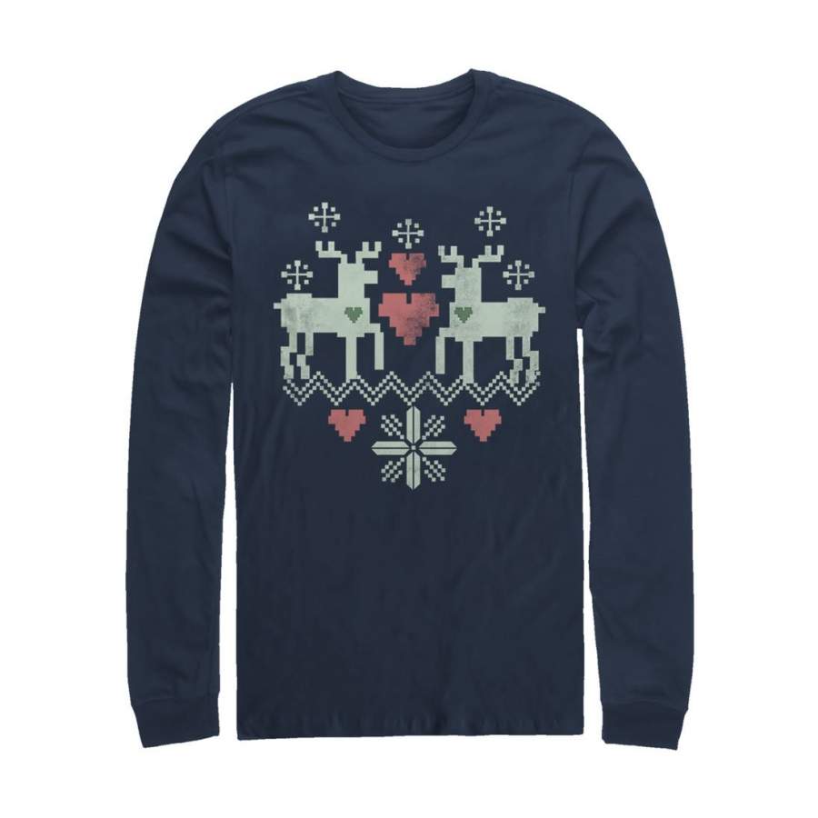 Lost Gods Men’s Christmas Reindeer Love  Long Sleeve Shirt Navy Blue