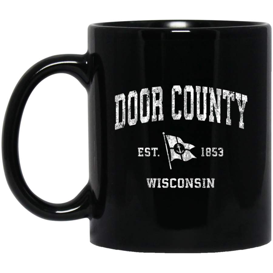 Door County WI Vintage Nautical Boat Anchor Flag Sports Coffee Mug