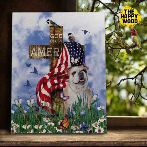 Bulldog God Bless America Custom Vertical Canvas Poster For Home Decoration