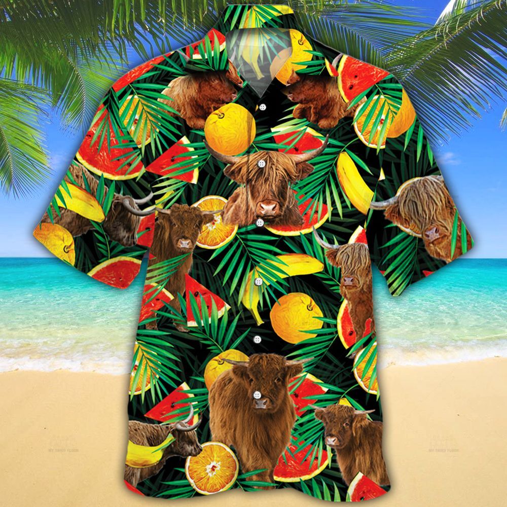 Highland Cattle Lovers Tropical Fruits Hawaii Cow Hawaii Shirt For Men Women Ha78272