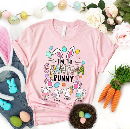 Personalized I’M The Grandma Bunny T-Shirt, Cute Bunny Easter Tshirt, Happy Easter Day Shirt, Grandkids Name Shirt, Easer Day Gift For Nana