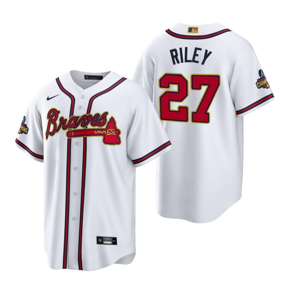 Austin Riley 27 Jersey, Atlanta Braves White 2022-23 Gold Program Jersey