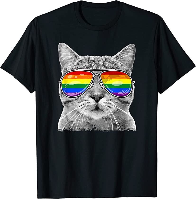 LGBTQ Purride Ally Gay Pride Rainbow Flag Cat Kitten Lover T-Shirt