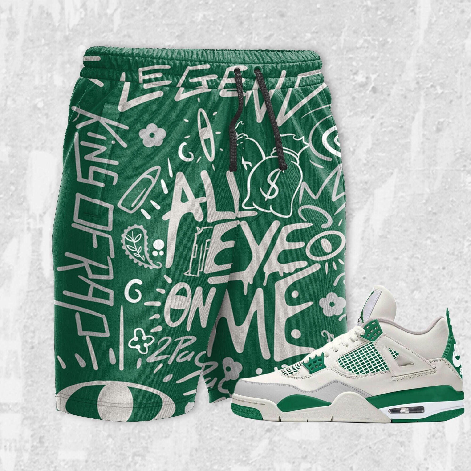 Doodle Eye ST Unisex Sneaker Shorts match Jordan 4 SB Pine Green Outfit Sneaker, Shorts match Jordan holiday Gift