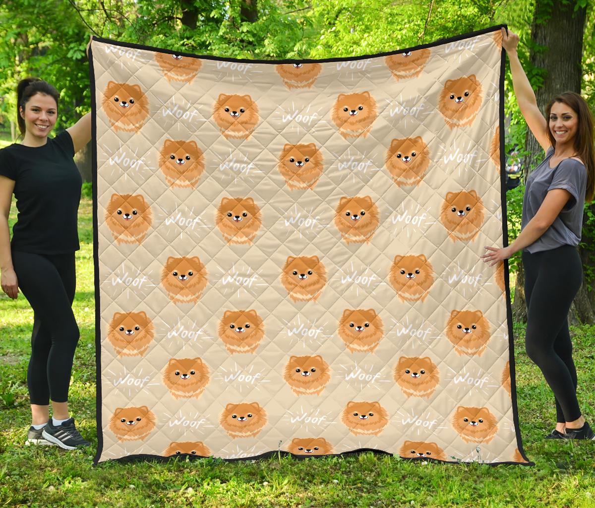 Cute Brown Pomeranian Puppy Premium Quilt