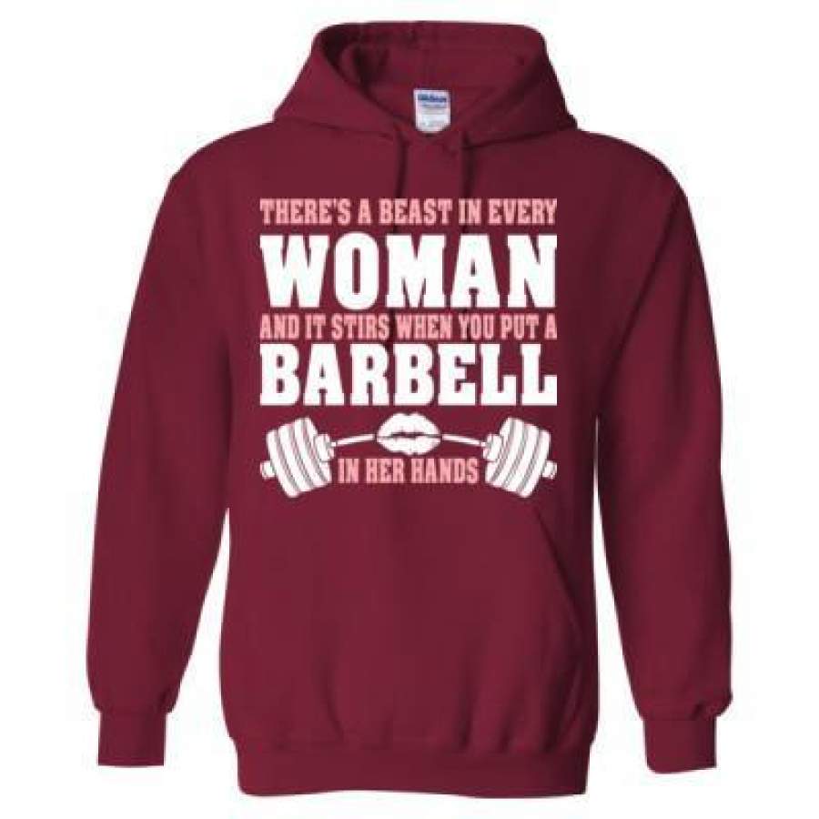 AGR Theres A Beast In Every Woman And It Stirs When You Put A Barbell In Her Hands – Heavy Blend™ Hooded Sweatshirt