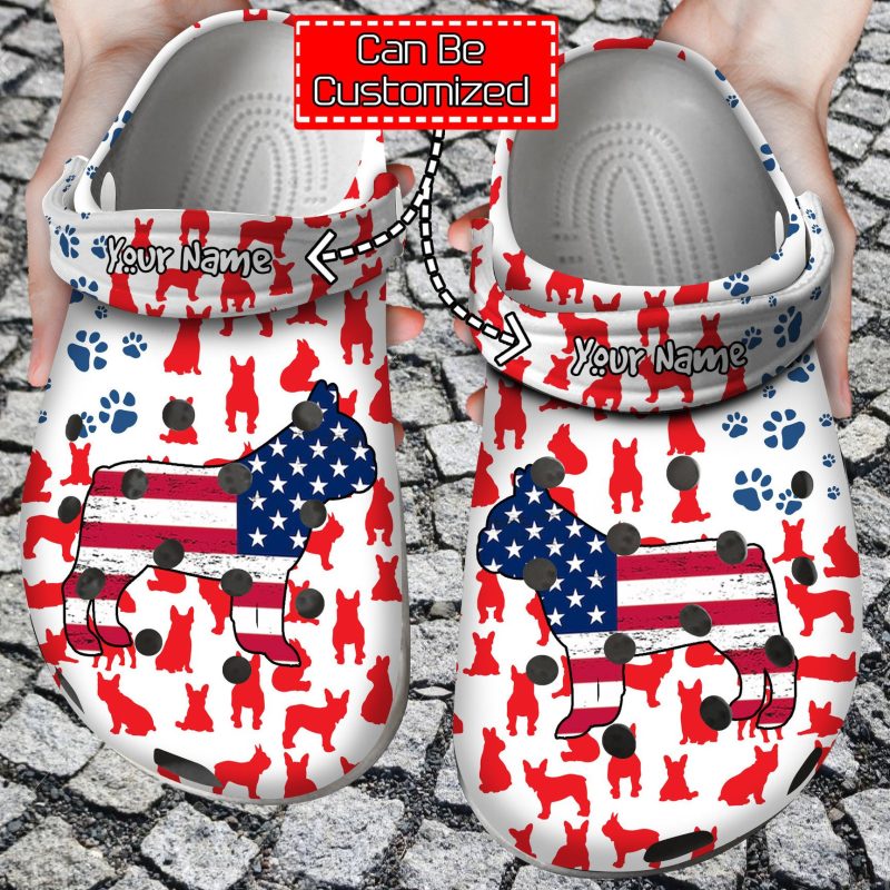 Bulldog American Flag clog Shoes Animal Print