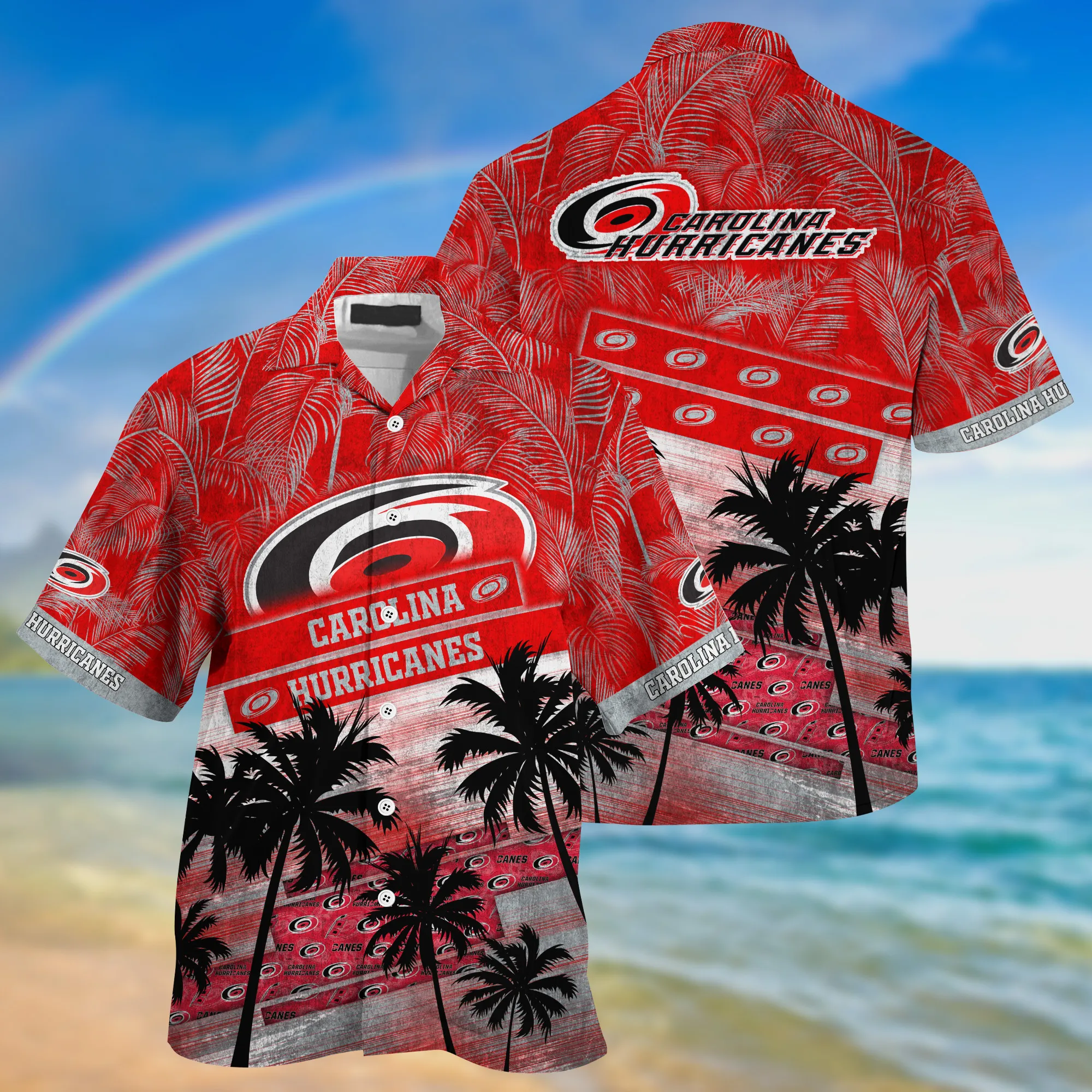 Carolina Hurricanes Nhl Palm Tree Pattern Hawaii Shirt For Sports Fans Unisex Sport Hawaii Shirt