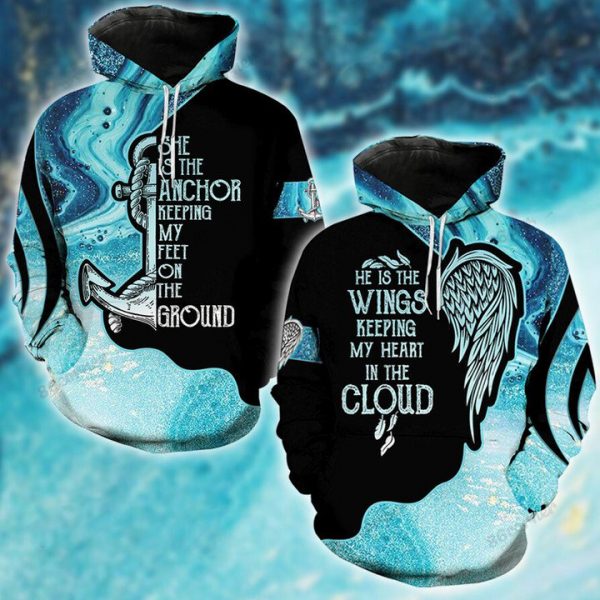 She Is The Anchor He Is The Wings Couple Hoodie