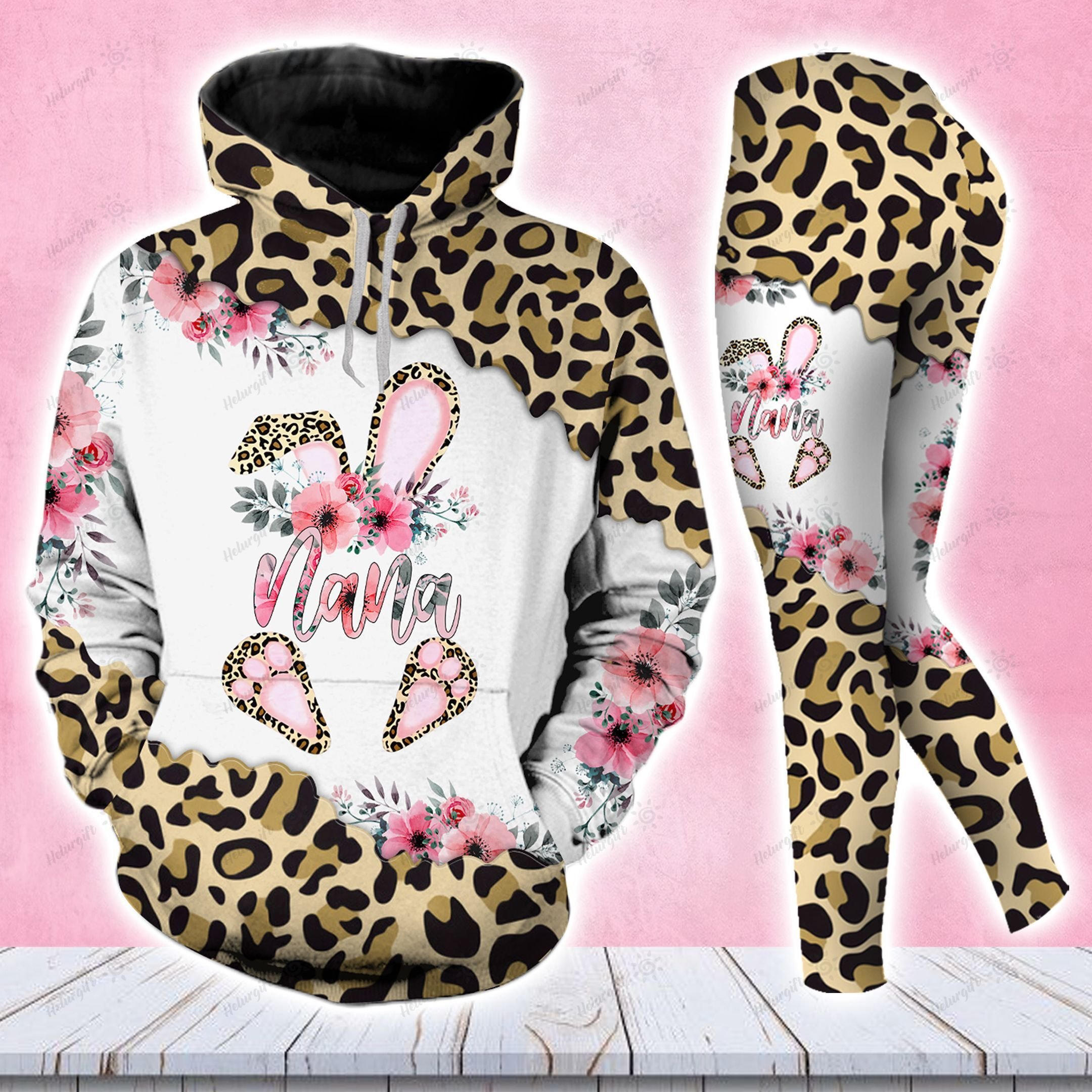 Nana Bunny Easter Leopard Hoodie Set