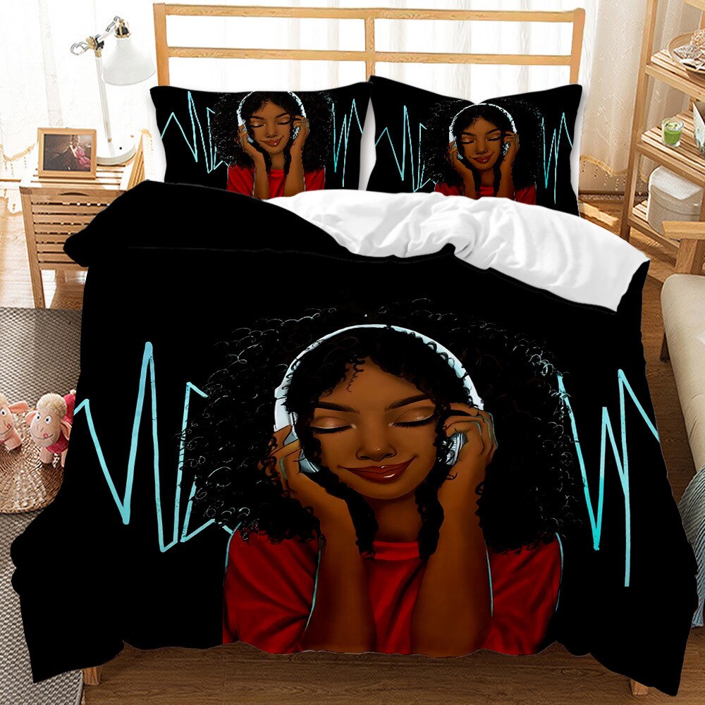 Sexy Black Girls Duvet Cover Cartoon African Women Cover Stylish Bedding Sets Queen Size Cover Set Pillowcases