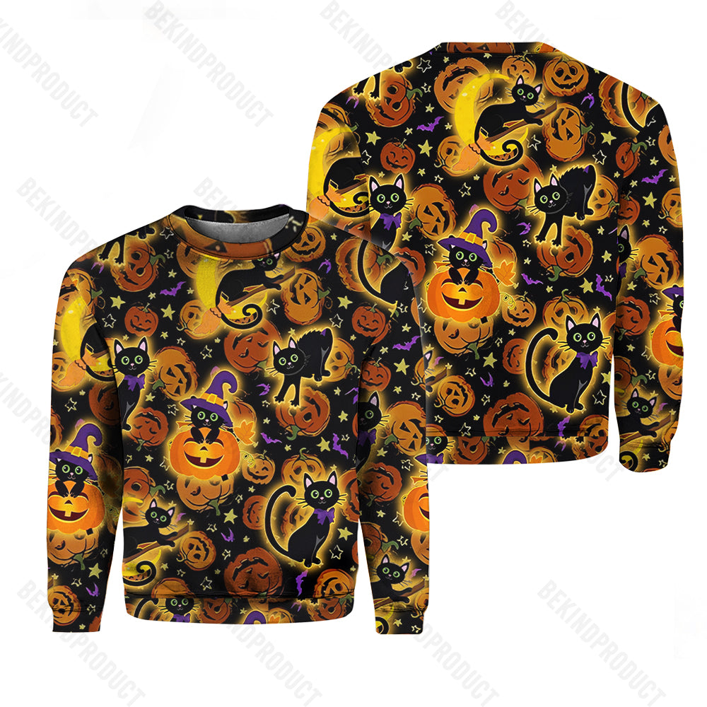 Black Cat Halloween Crewneck Sweatshirt All Over Print Sweatshirt For Men & Women