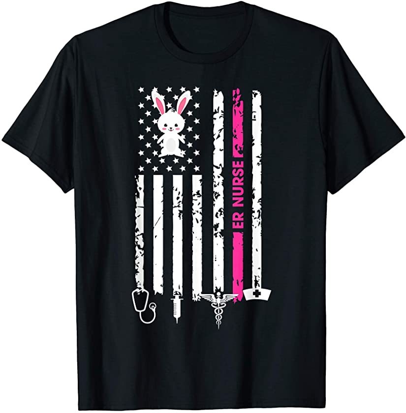 American Flag Bunny ER Nurse Easter Day Costume Girl T-Shirt