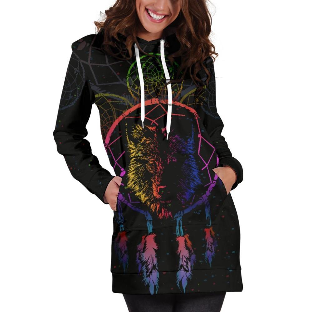 Wolf Women’S Hoodie Dress – Wolf & Dream Catcher