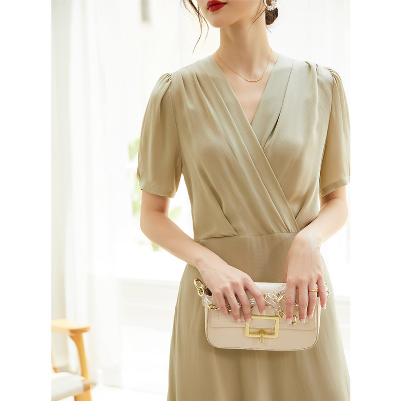 Beautiful V-neck Silk Dress Light Luxury Female Summer 2022 New 16 Mm Mulberry Silk French Dress Lightweight Breathable alx