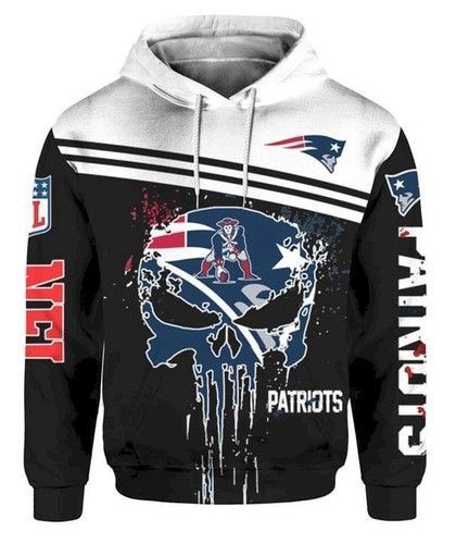 New England Patriots Skull 3D Hoodie Zip Sweatshirt Custom Full  personalize Personalized Trending Gift