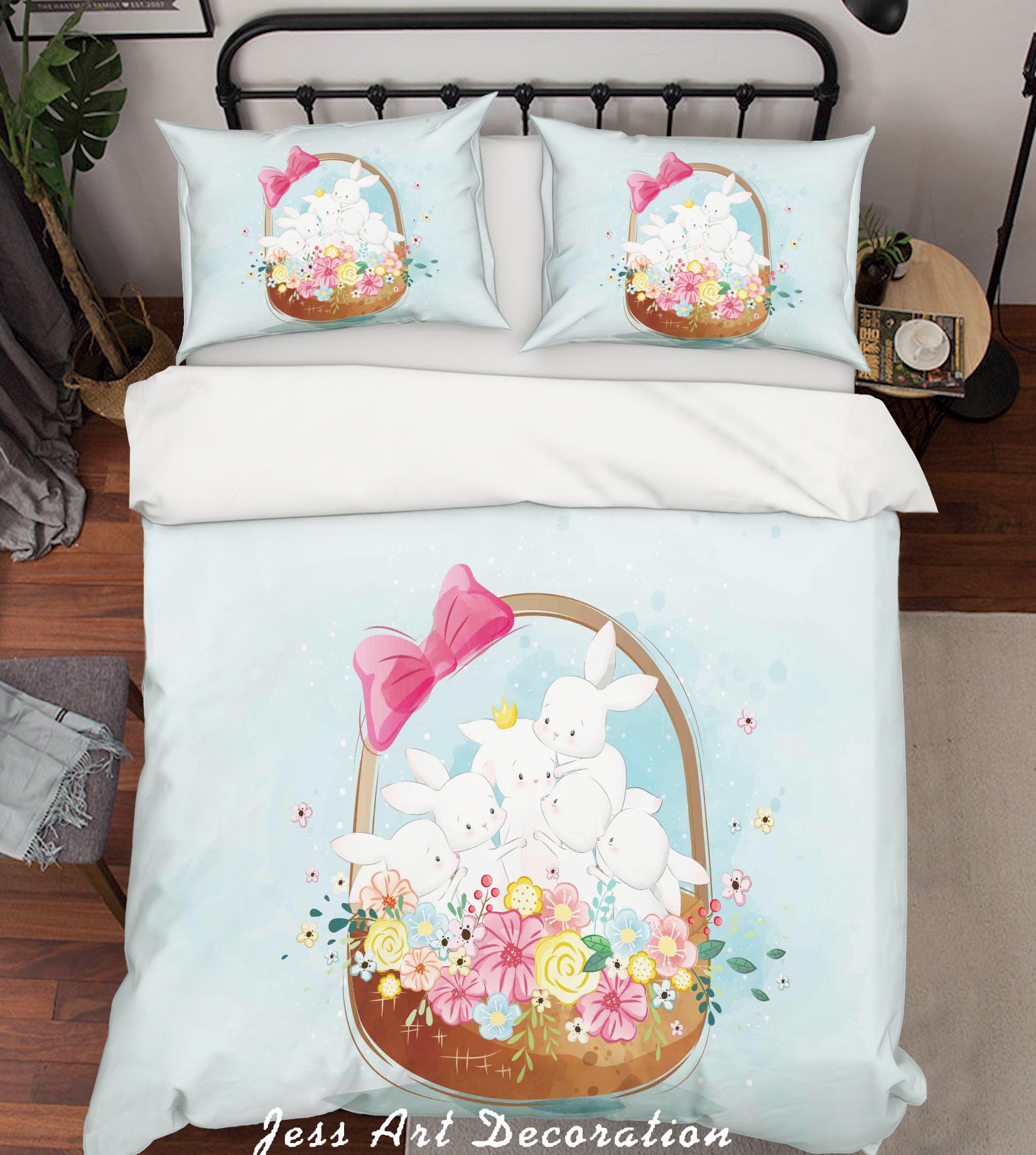 3D Rabbit Flower Basket Quilt Cover Set Bedding Set Duvet Cover Pillowcases Sf01