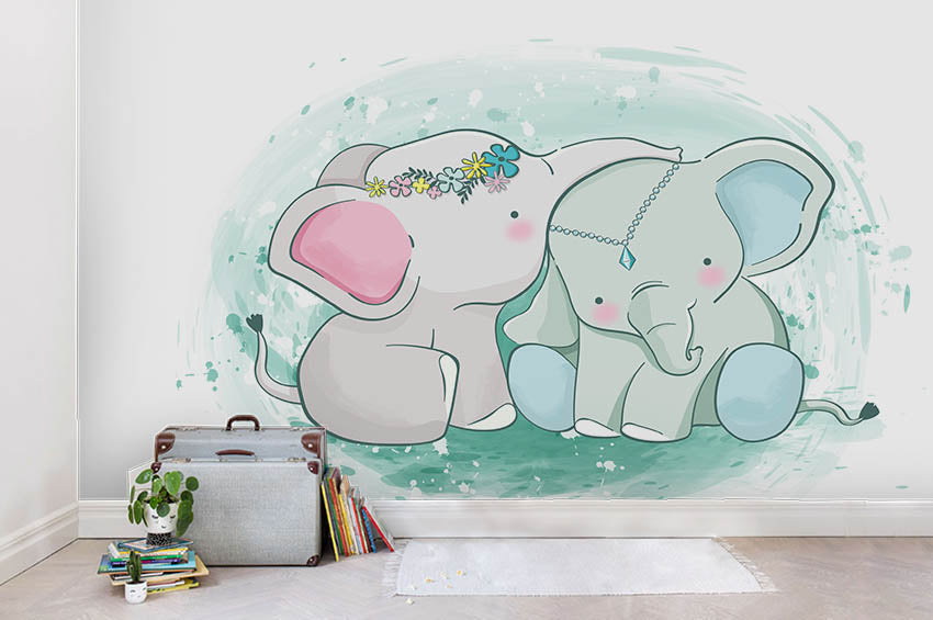 3D Watercolor Green Elephant Wall Mural Wallpaper A167 Lqh