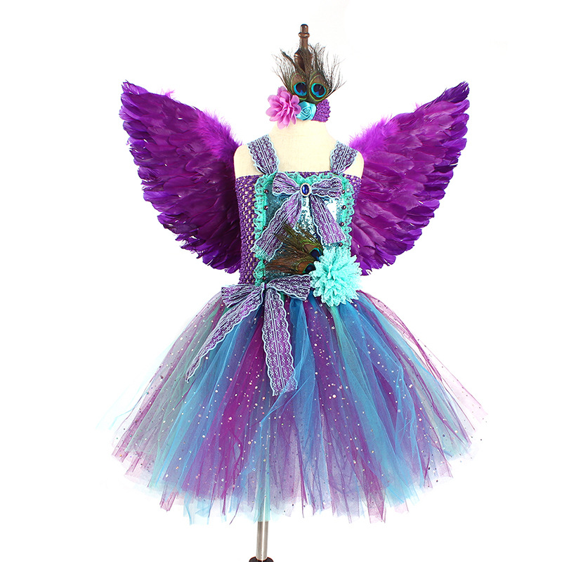 Angel Girls Costume Kids Birthday Halloween Princess Dress Wing Children Summer Party Clothes Tutu Dress 3-10T Cosplay alx