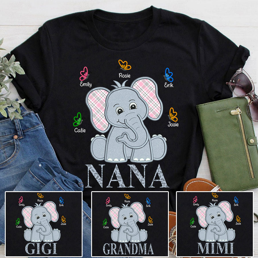 Nana And Grandkids Elephant Butterfly T-Shirt