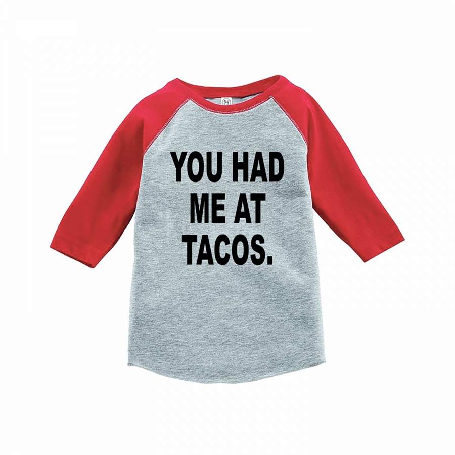 7 ate 9 Apparel Funny Kids You Had Me At Tacos Baseball Tee Red