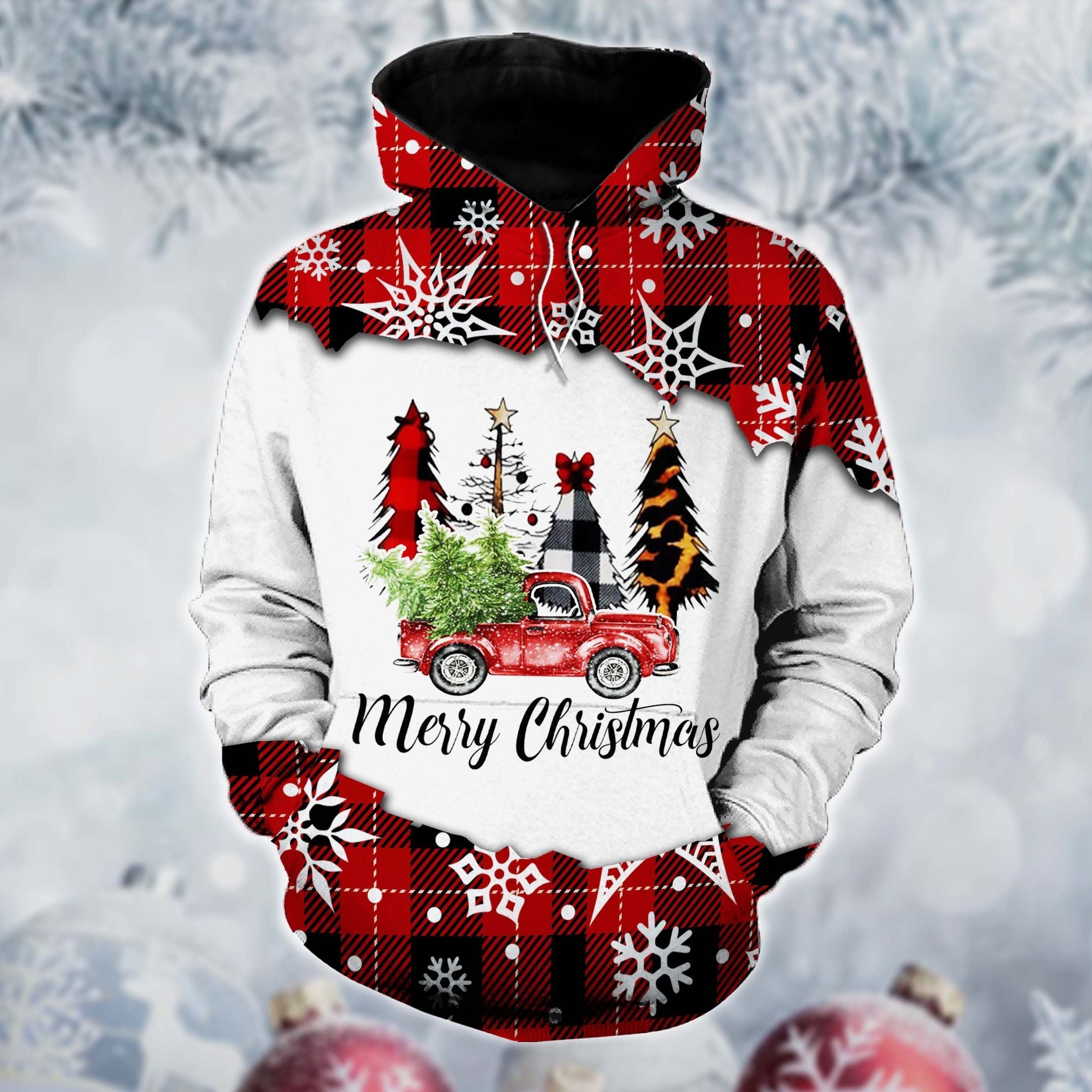 Tree Red Buffalo Snow Christmas Hoodie