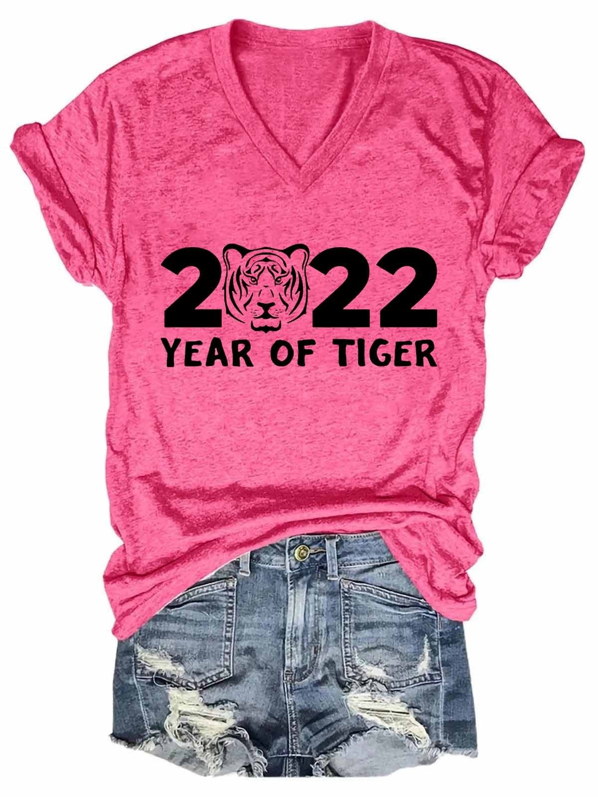 Women’S Newyear 2022 Year Of The Tiger Chinese Newyear V-Neck T-Shirt