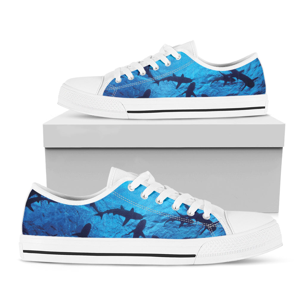 Shark Underwear Print White Low Top Shoes