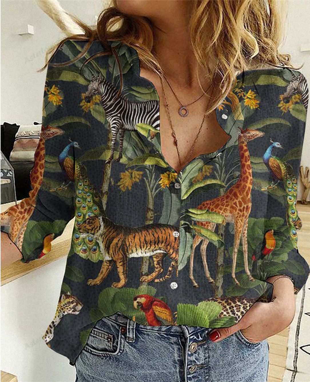 Animal Cotton And Linen Casual Shirt, Wild Animals Linen Shirt