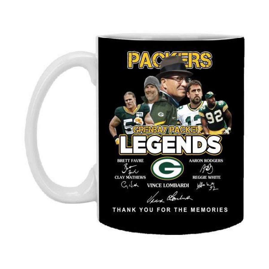 Green Bay Packers Brett Favre Aaron Rodgers Vince Lombardi Legends Thank You For The Memories Signatures 11 oz Mug