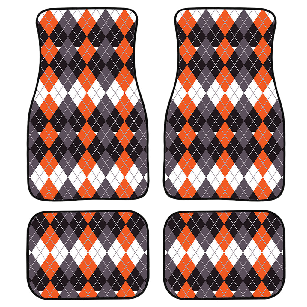 Halloween Themed Argyle Pattern Print Front And Back Car Floor Mats, Front Car Mat