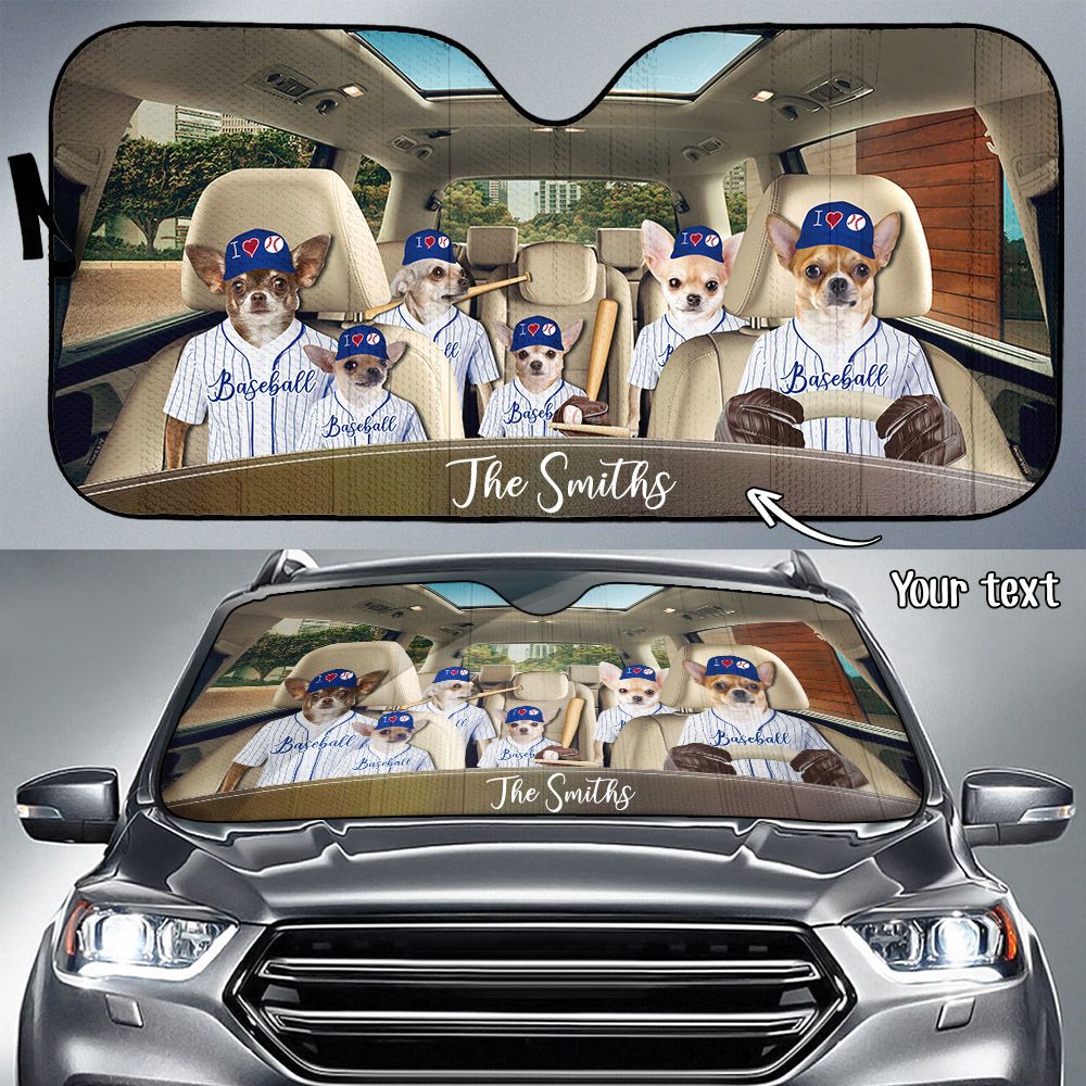 Chihuahua Baseball Custom Name Car Sun Shade 17 NDC0264