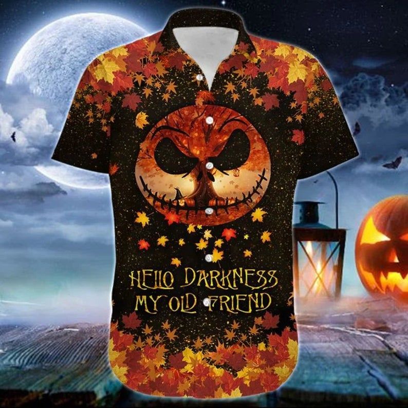 Hello Darkness My Old Halloween For Men And Women Graphic Print Short Sleeve Hawaii Casual Shirt Ha297