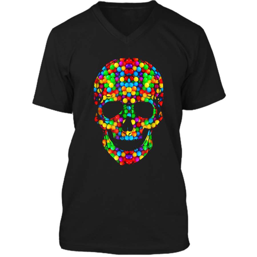 Candy Skull Sugar  Day Of The Dead Mens Printed V-Neck T