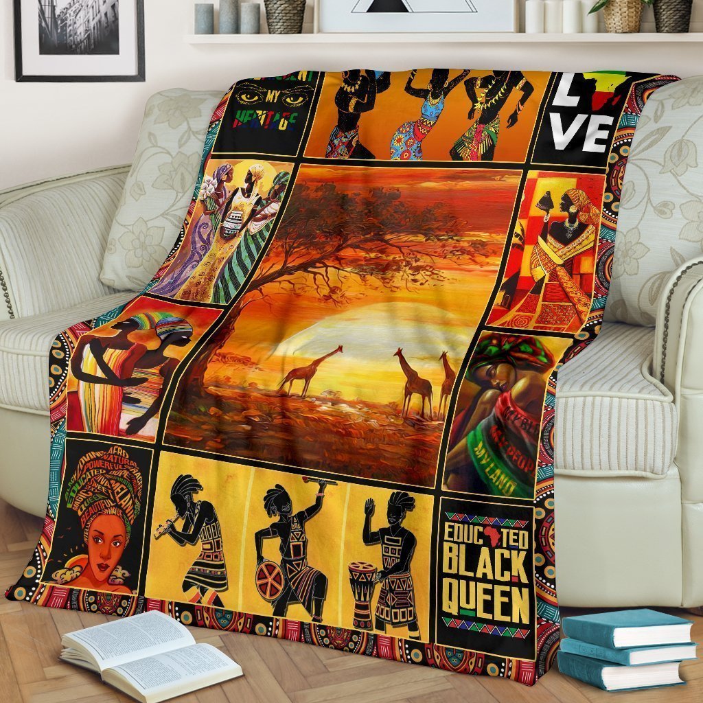 African Culture Black Queen Cozy Plush Premium Quilt Blanket Size Throw, Twin, Queen, King, Super King