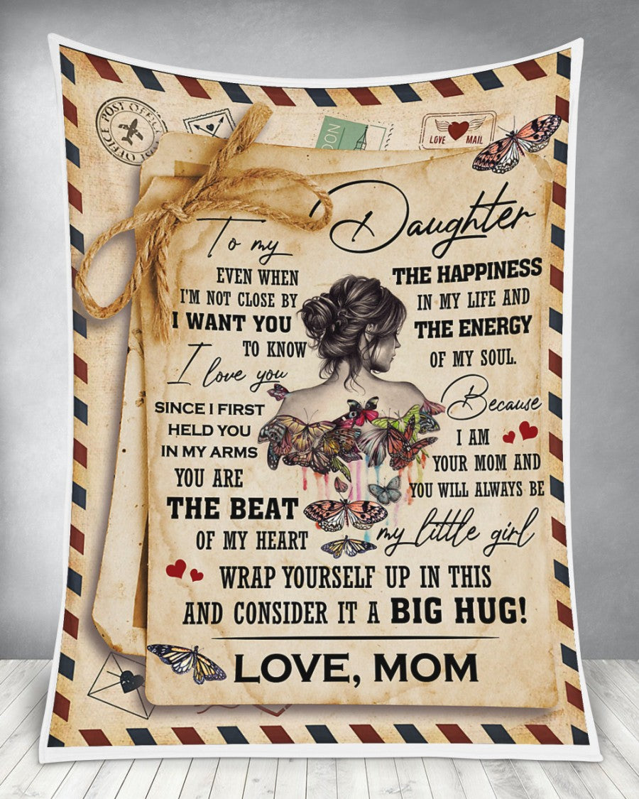 To My Daughter – Love, Mom Fleece Blanket Consider It A Big Hug Butterfly Letter Gift For Daughter Birthday Gift Home Decor Bedding Couch Sofa Soft And Comfy Cozy