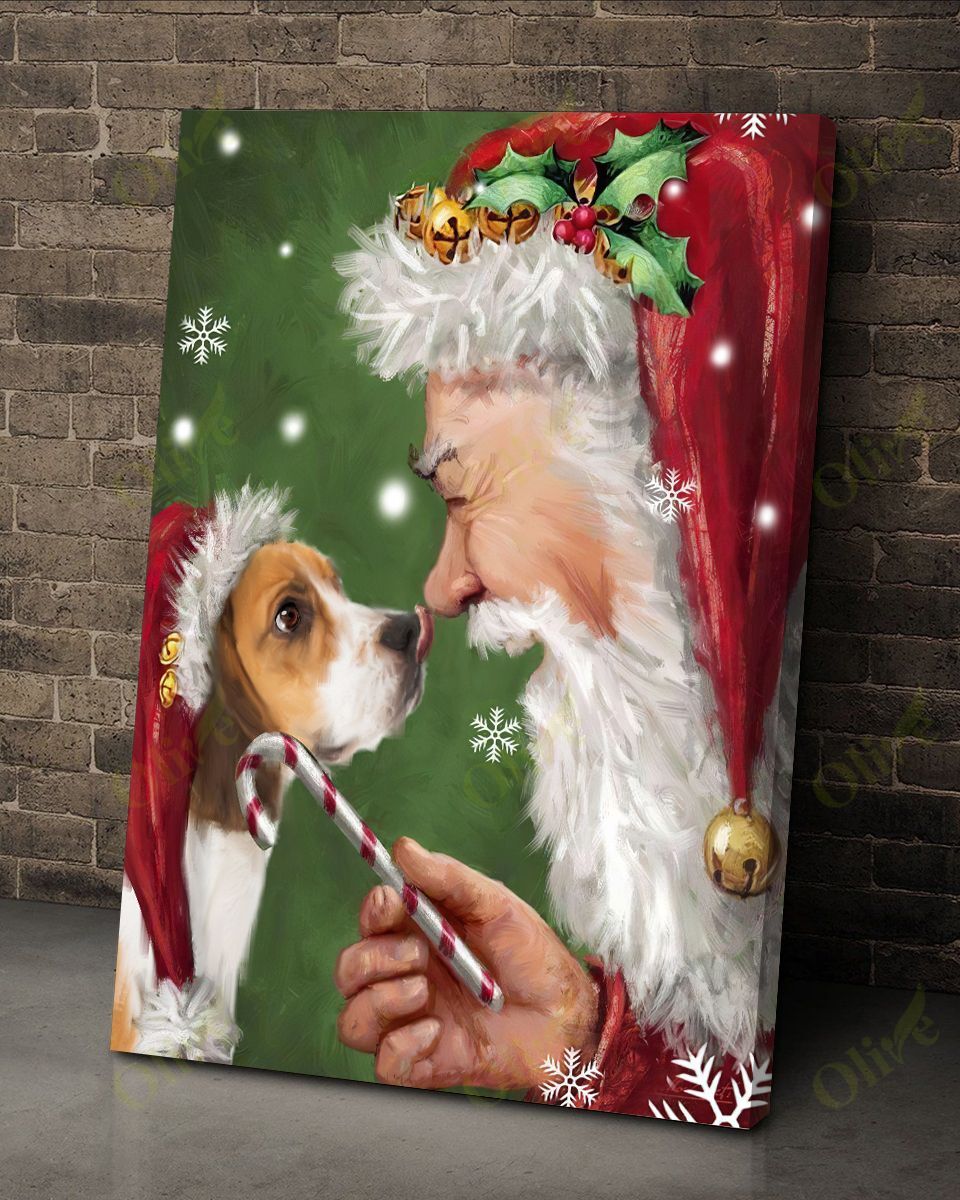 Beagle Talking To Santa 1 Canvas Wall Art Home Decor