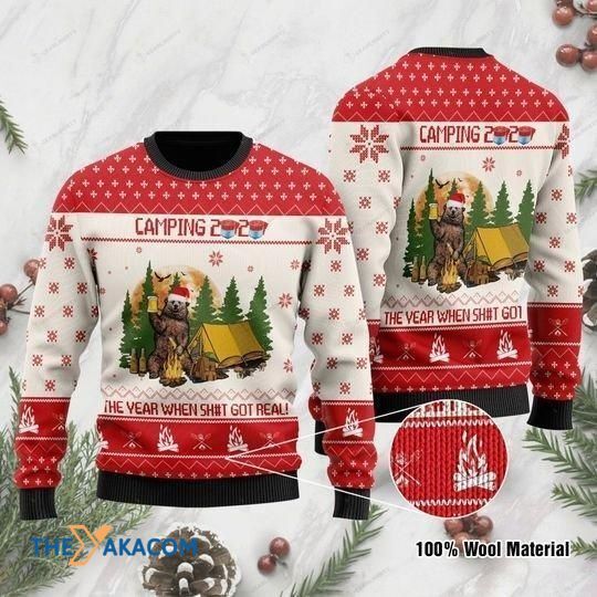 Bear Drinking Beer And Caping 2020 The Year When Sh#T Got Real Gift For Christmas Ugly Christmas Sweater