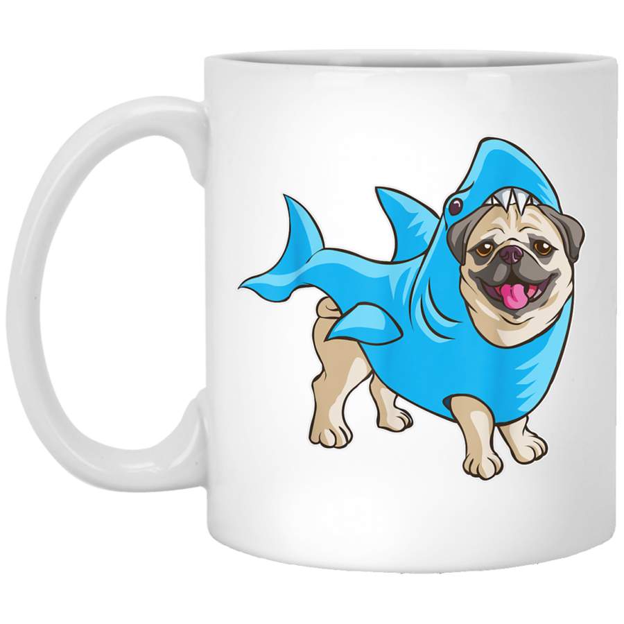 Pug Shark Funny Dog Suit Puppy Great White Gift White Mugs