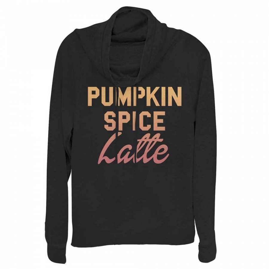 CHIN UP Junior’s Pumpkin Spice Latte  Cowl Neck Sweatshirt Black