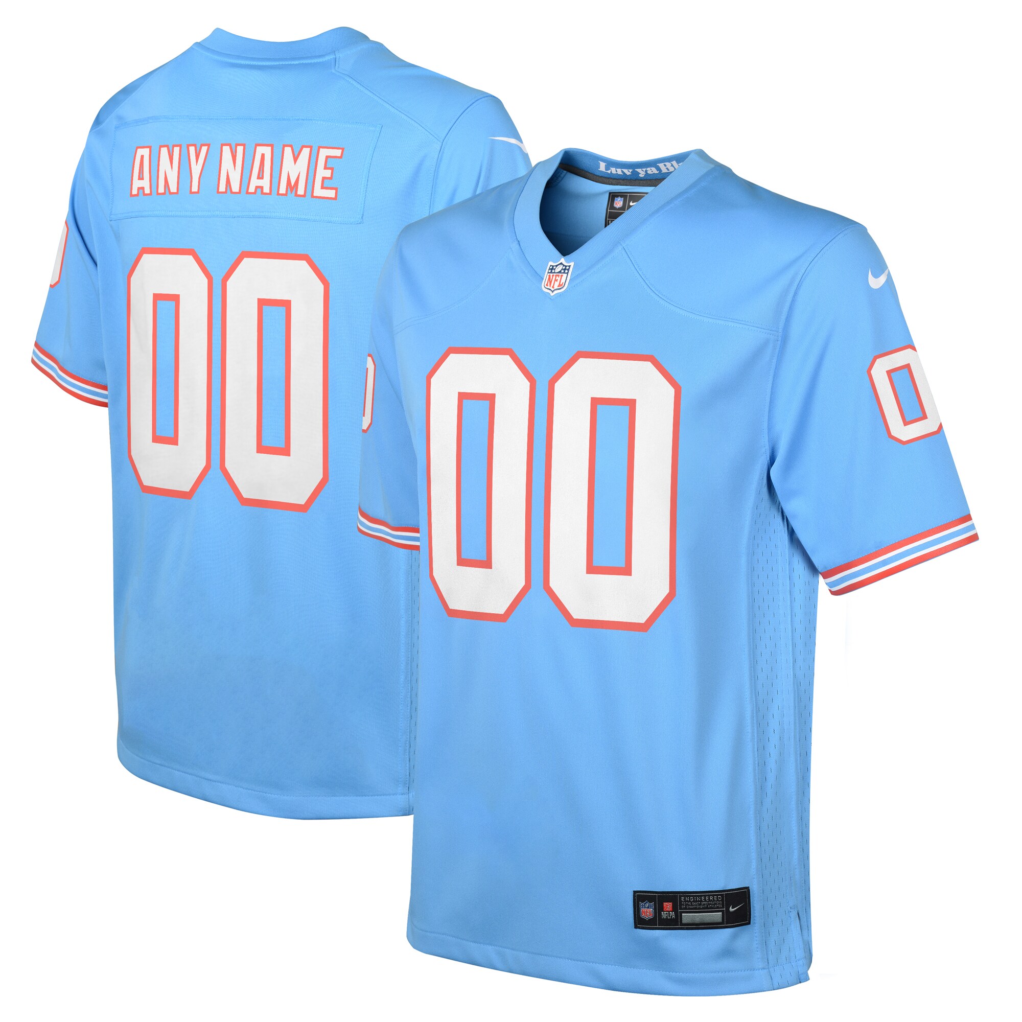 Youth Tennessee Titans Light Blue Oilers Throwback Custom Game Jersey