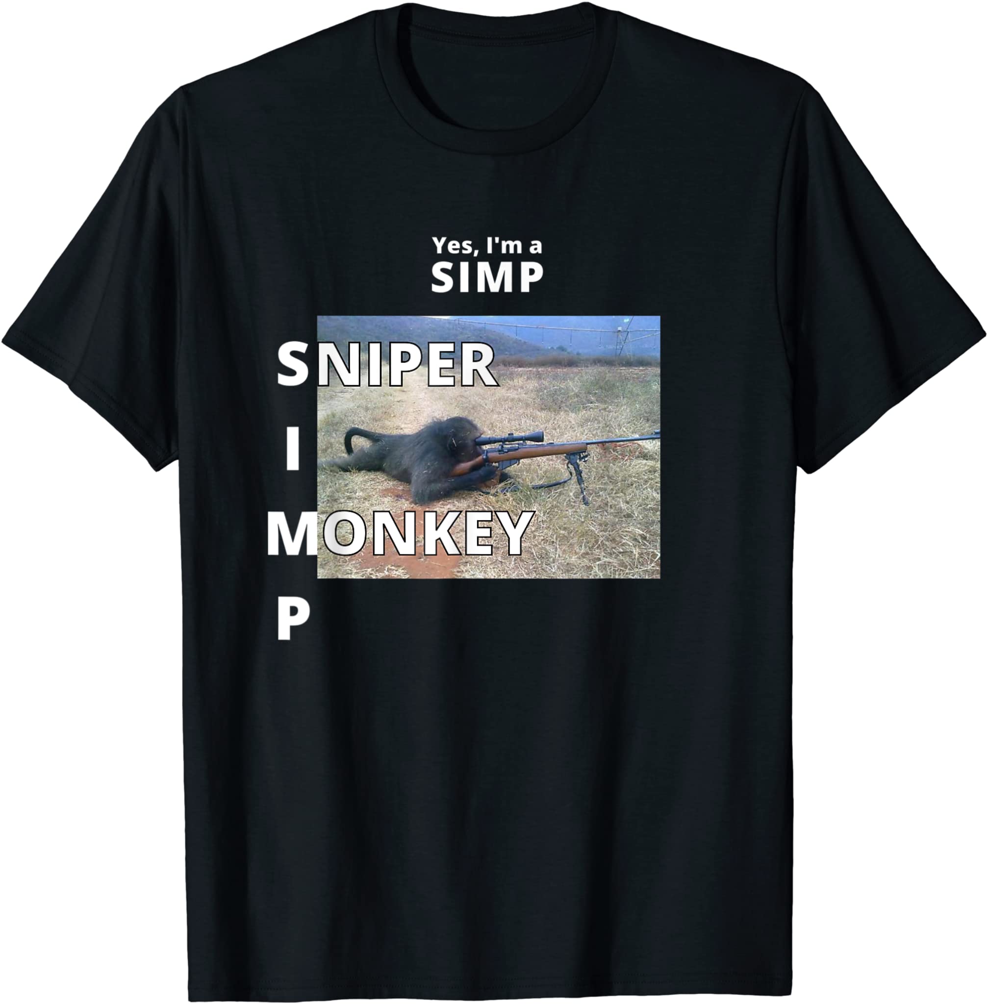 White Font Sniper Monkey T-Shirt