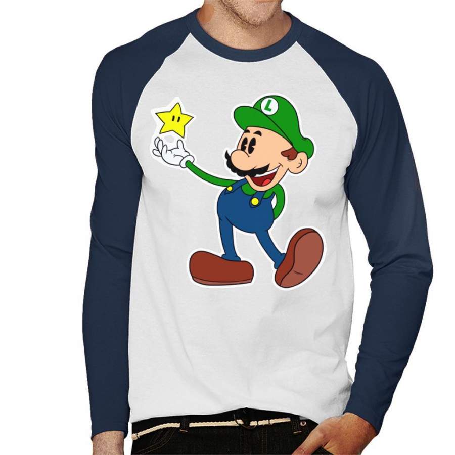 Super Mario Luigi My Star Men’s Baseball Long Sleeved T-Shirt