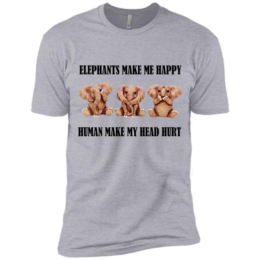 Elephants Make Me Happy Humans Make My Head Hurt (w) – Canvas Unisex USA Shirt